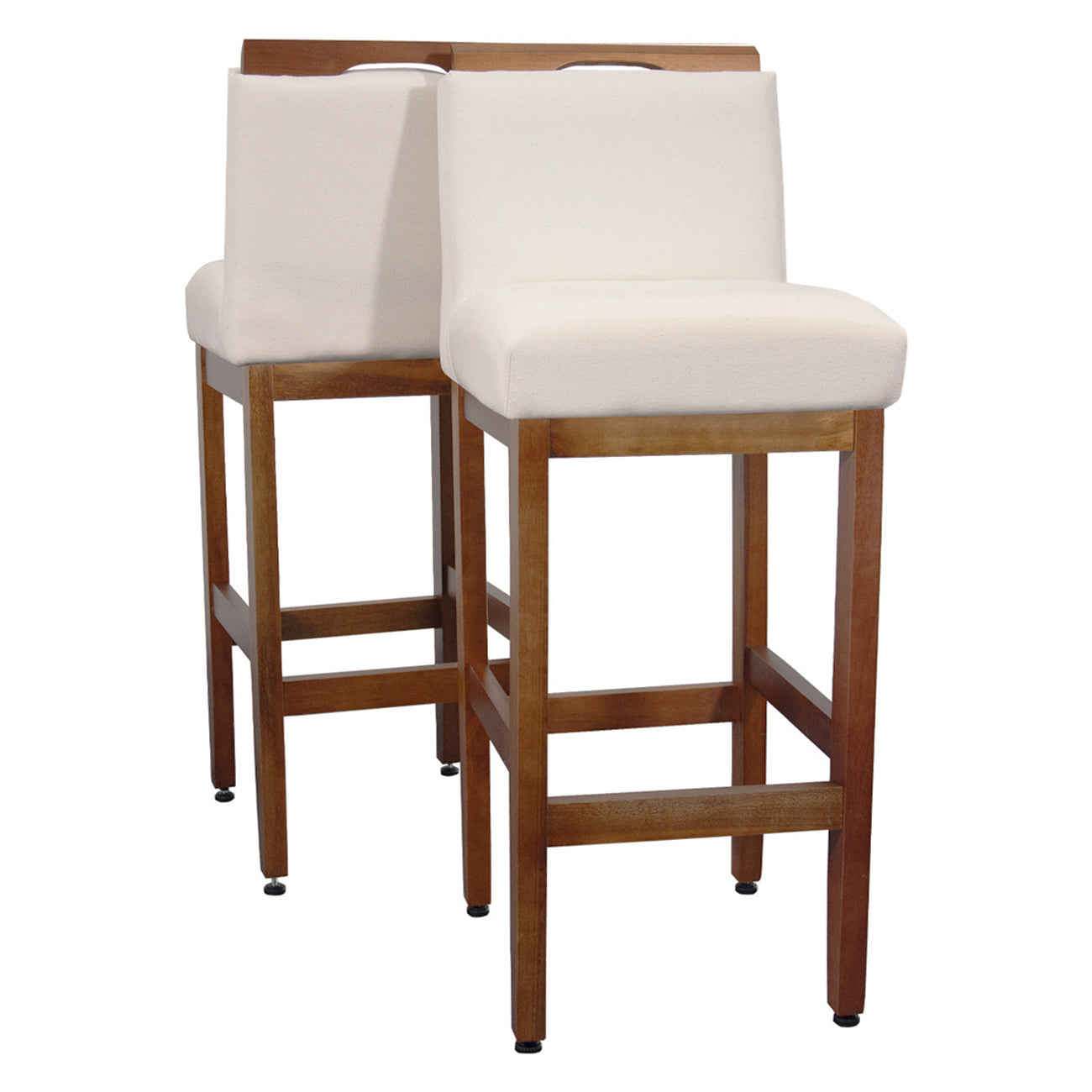 2 Banquetas Safira com Assento Estofado em Tecido Linho e Estrutura de Madeira Maciça – Com Encosto e Apoio para os Pés, Altura 104 cm para Bancadas Altas