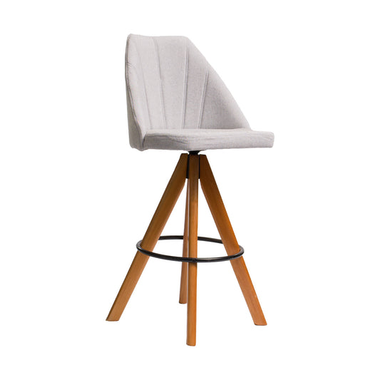 Banqueta Pérola Giratória com Assento Estofado, Encosto Alto e Estrutura de Madeira Maciça