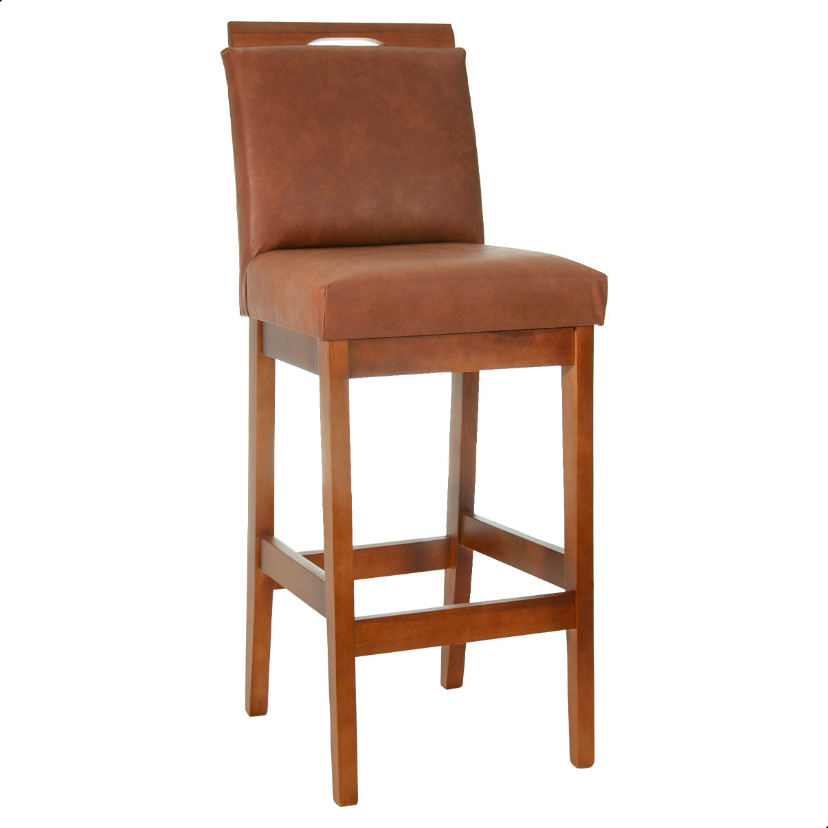 Banqueta Rubi Estofada em Corino com Encosto e Estrutura de Madeira Maciça – Altura 104 cm com Apoio para os Pés, Ideal para Bancada Alta