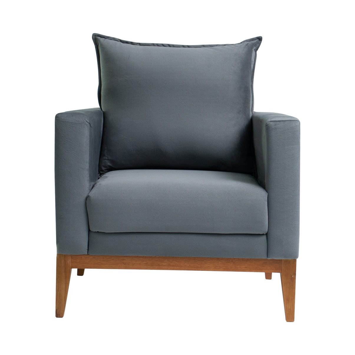 Poltrona Classic Estofada em Linho com Estrutura de Madeira Eucalipto, Almofada Removível e Pés com Requadro – Conforto e Durabilidade