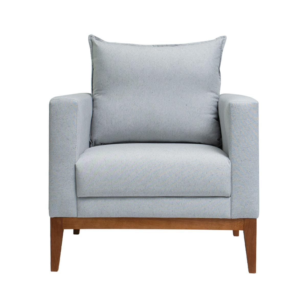 Poltrona Classic Estofada em Linho com Estrutura de Madeira Eucalipto, Almofada Removível e Pés com Requadro – Conforto e Durabilidade