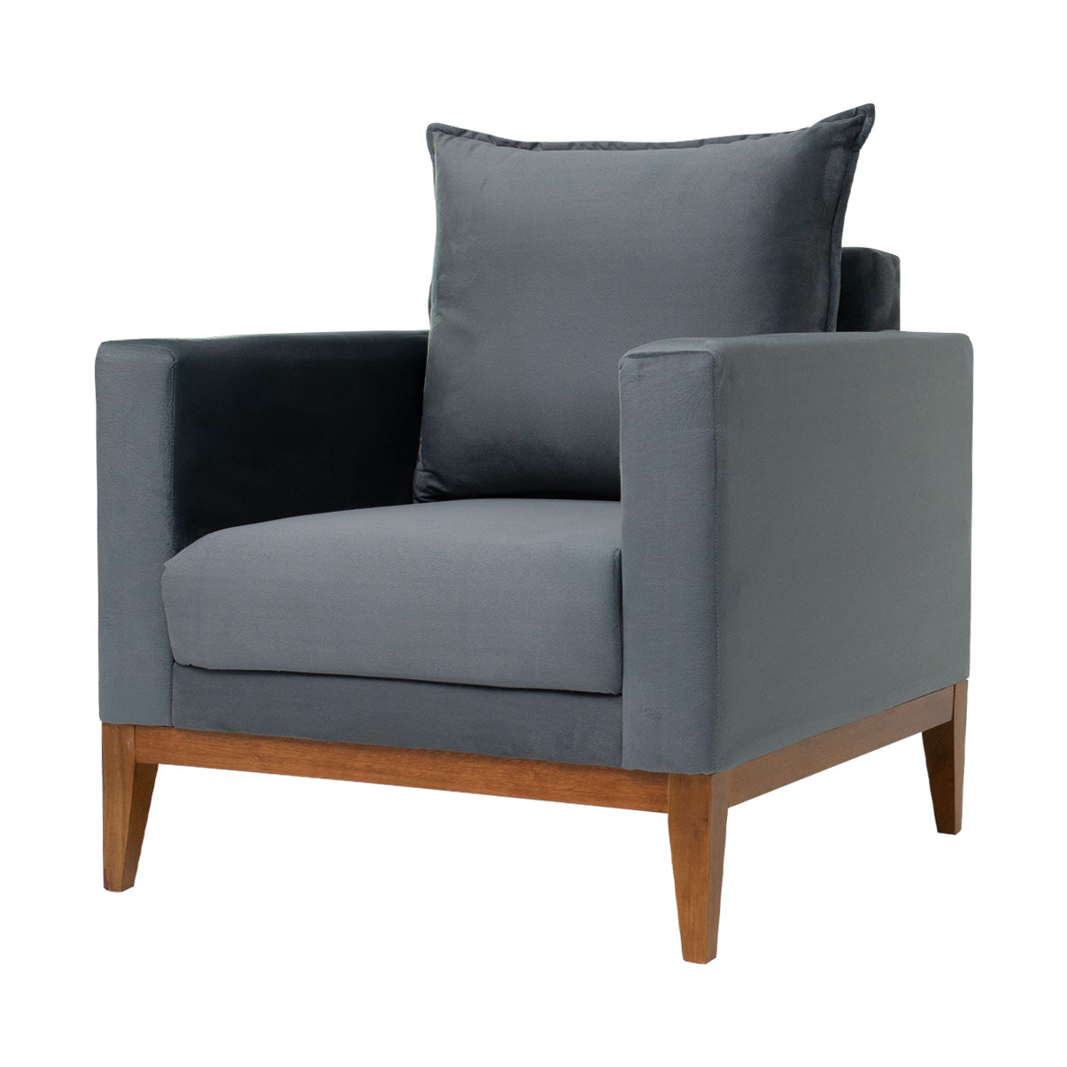 Poltrona Classic Estofada em Linho com Estrutura de Madeira Eucalipto, Almofada Removível e Pés com Requadro – Conforto e Durabilidade