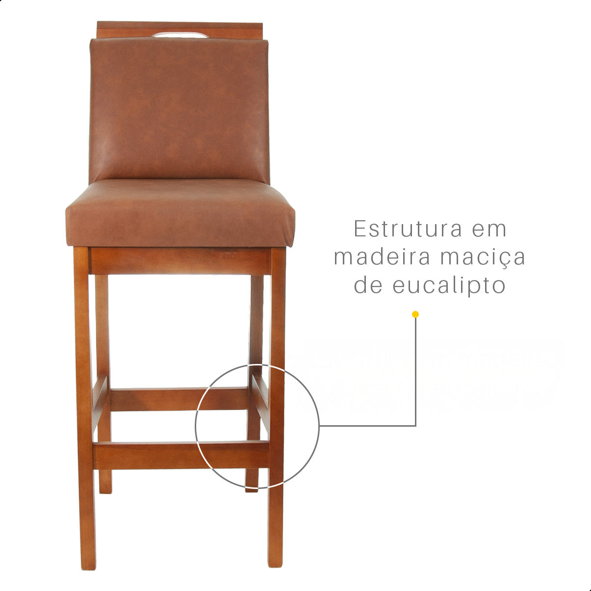 Banqueta Rubi Estofada em Corino com Encosto e Estrutura de Madeira Maciça – Altura 104 cm com Apoio para os Pés, Ideal para Bancada Alta