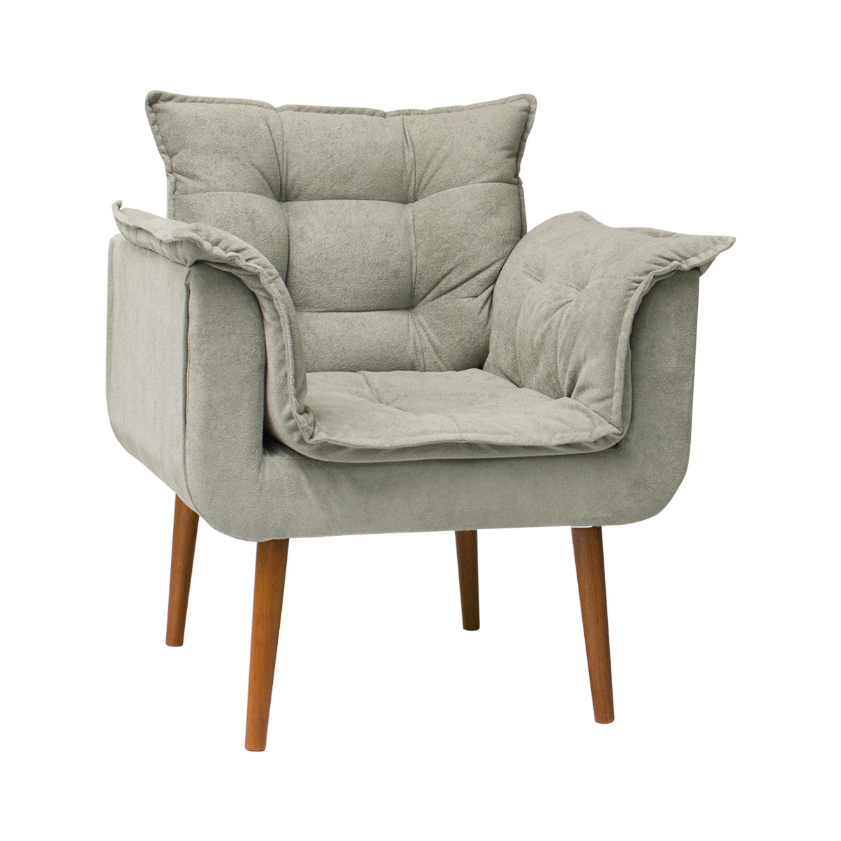 Poltrona Silicia com Pés Palito em Madeira de Eucalipto e Estofado em Tecido Deluxe – Design Elegante