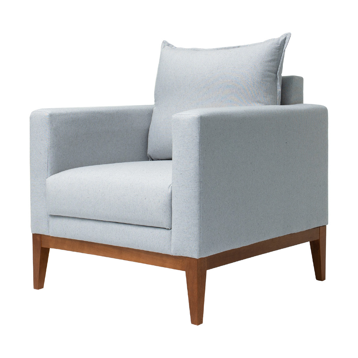 Poltrona Classic Estofada em Linho com Estrutura de Madeira Eucalipto, Almofada Removível e Pés com Requadro – Conforto e Durabilidade