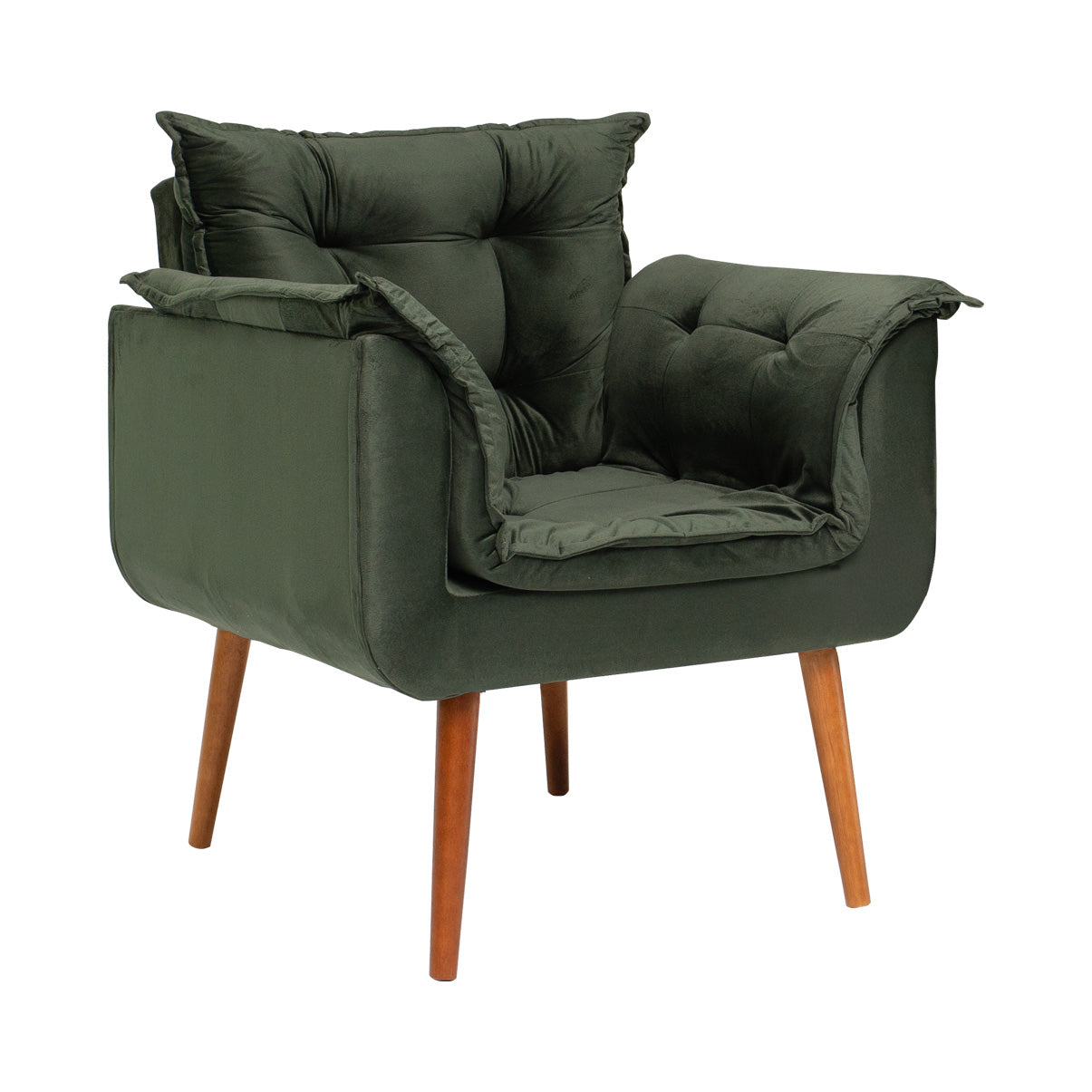 Poltrona Silicia com Pés Palito em Madeira de Eucalipto e Estofado em Tecido Deluxe – Design Elegante