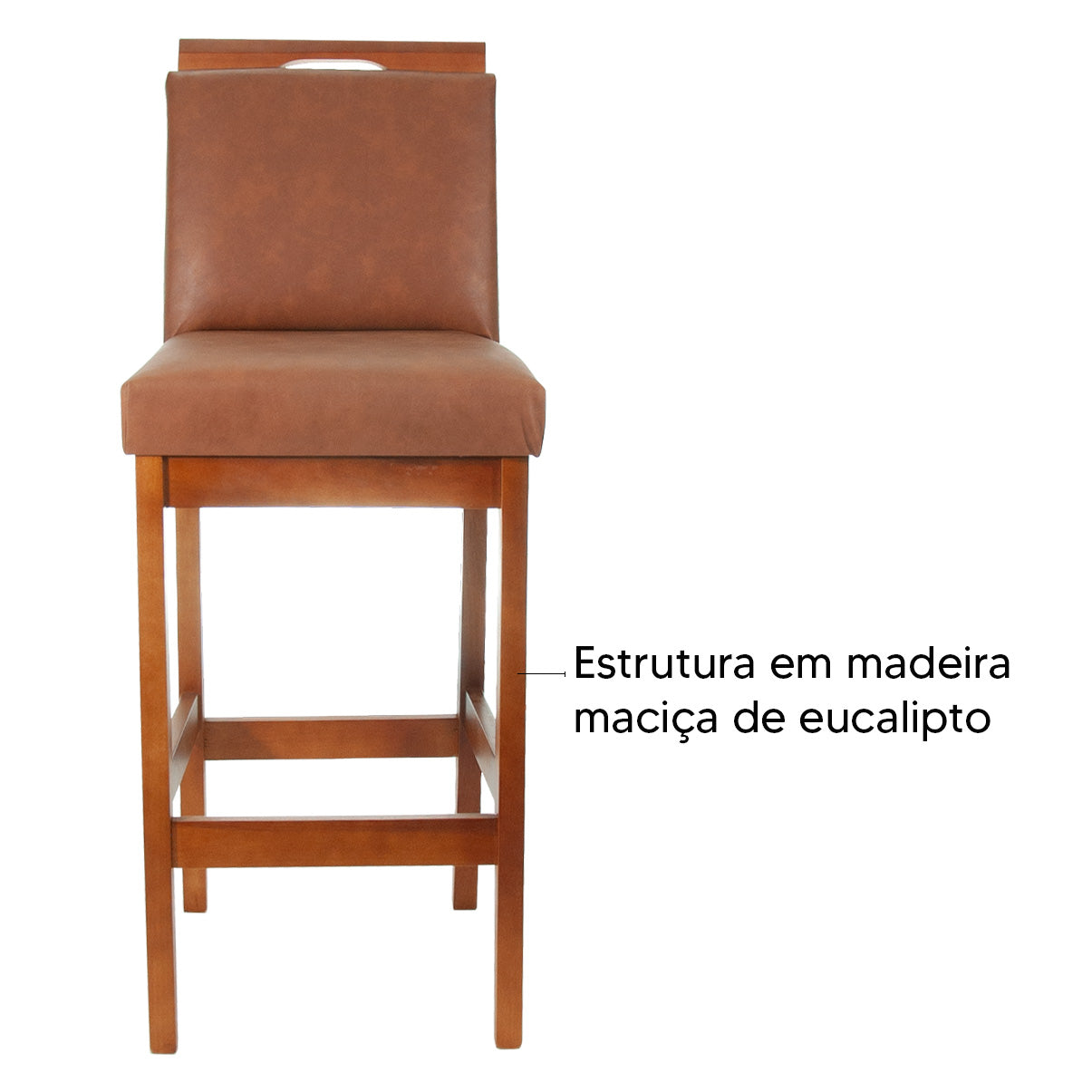 Banqueta Rubi Estofada em Courino com Encosto e Estrutura de Madeira Maciça – Altura 104 cm com Apoio para os Pés, Ideal para Bancada Alta