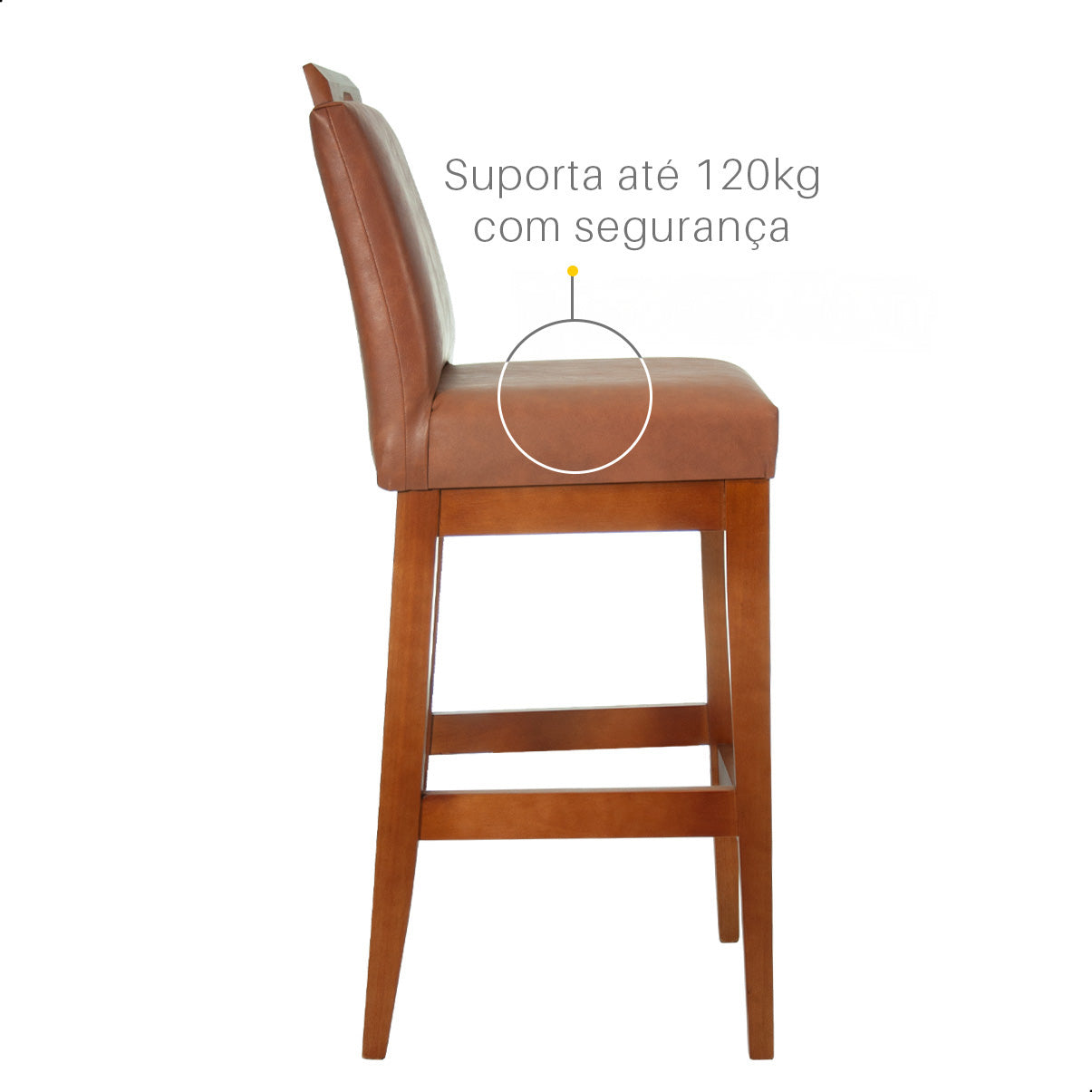 Banqueta Rubi Estofada em Corino com Encosto e Estrutura de Madeira Maciça – Altura 104 cm com Apoio para os Pés, Ideal para Bancada Alta