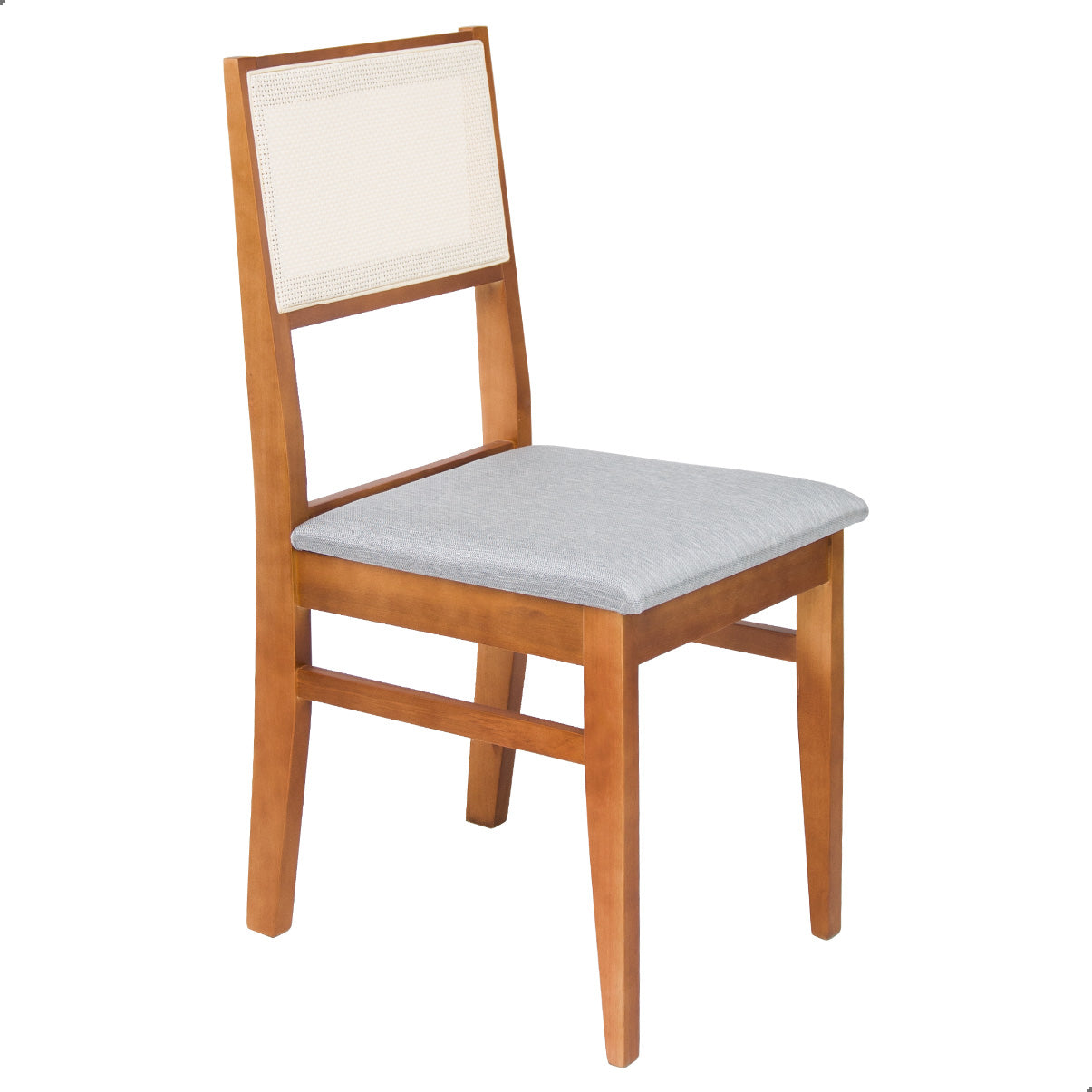 Kit Conjunto Cadeiras de jantar em madeira com estofado confortável, ideal para salas modernas. Acabamento em verniz UV e estrutura resistente de alta qualidade.