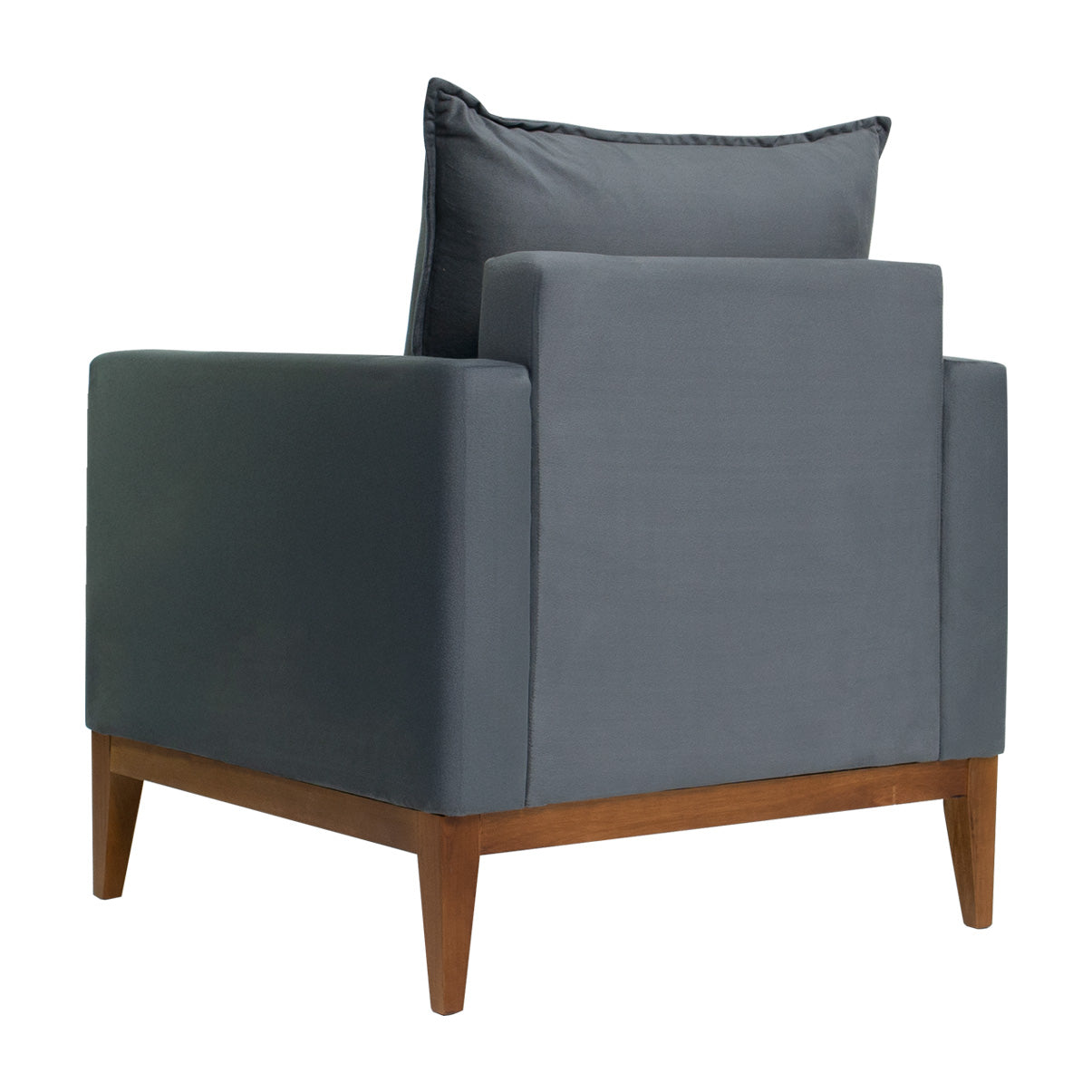 Poltrona Classic Estofada em Linho com Estrutura de Madeira Eucalipto, Almofada Removível e Pés com Requadro – Conforto e Durabilidade