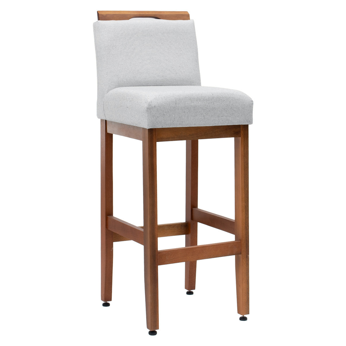 2 Banquetas Safira com Assento Estofado em Tecido Linho e Estrutura de Madeira Maciça – Com Encosto e Apoio para os Pés, Altura 104 cm para Bancadas Altas