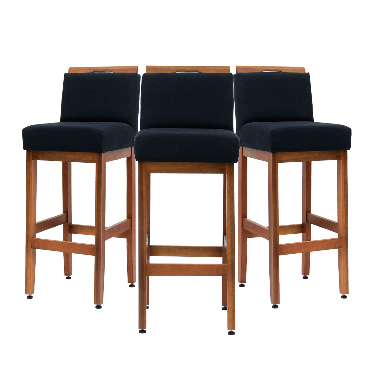 2 Banquetas Safira com Assento Estofado em Tecido Linho e Estrutura de Madeira Maciça – Com Encosto e Apoio para os Pés, Altura 104 cm para Bancadas Altas