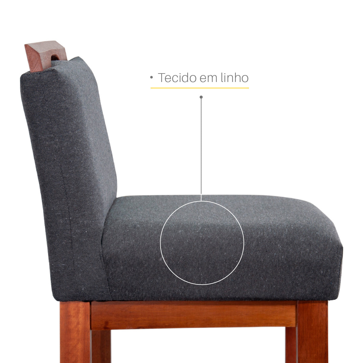 2 Banquetas Safira com Assento Estofado em Tecido Linho e Estrutura de Madeira Maciça – Com Encosto e Apoio para os Pés, Altura 104 cm para Bancadas Altas