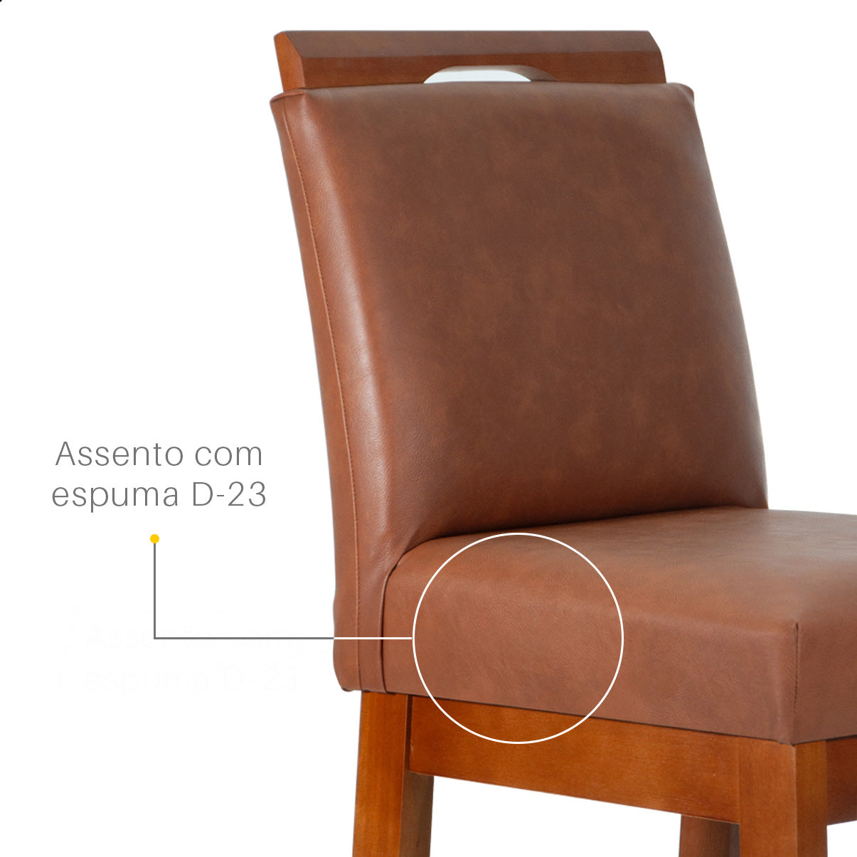 Banqueta Rubi Estofada em Corino com Encosto e Estrutura de Madeira Maciça – Altura 104 cm com Apoio para os Pés, Ideal para Bancada Alta