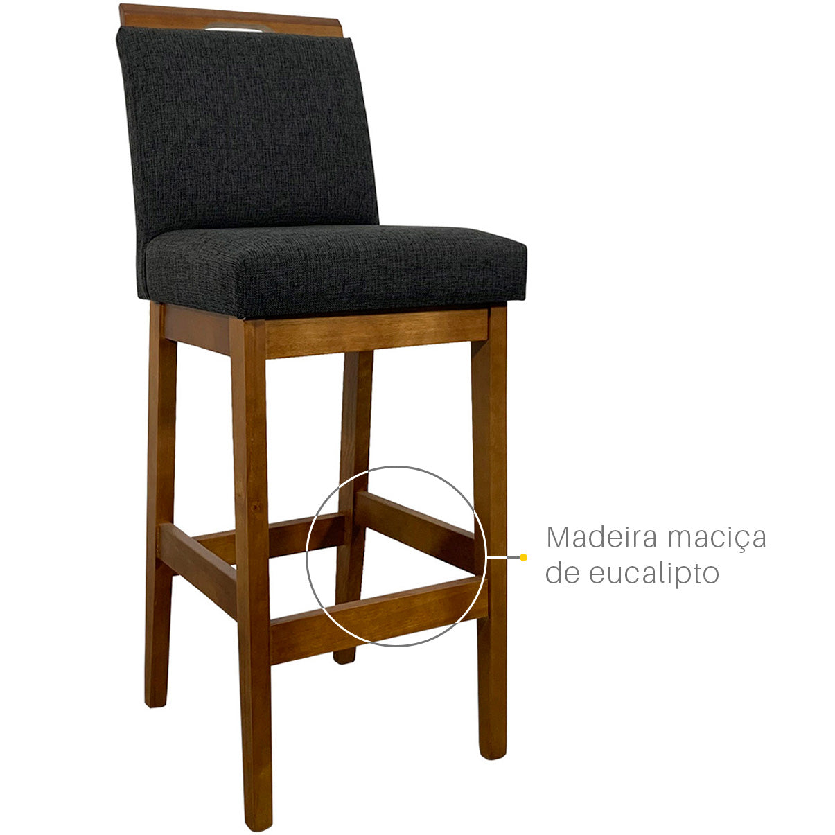 Banqueta Rubi Estofada com Encosto e Estrutura de Madeira Maciça