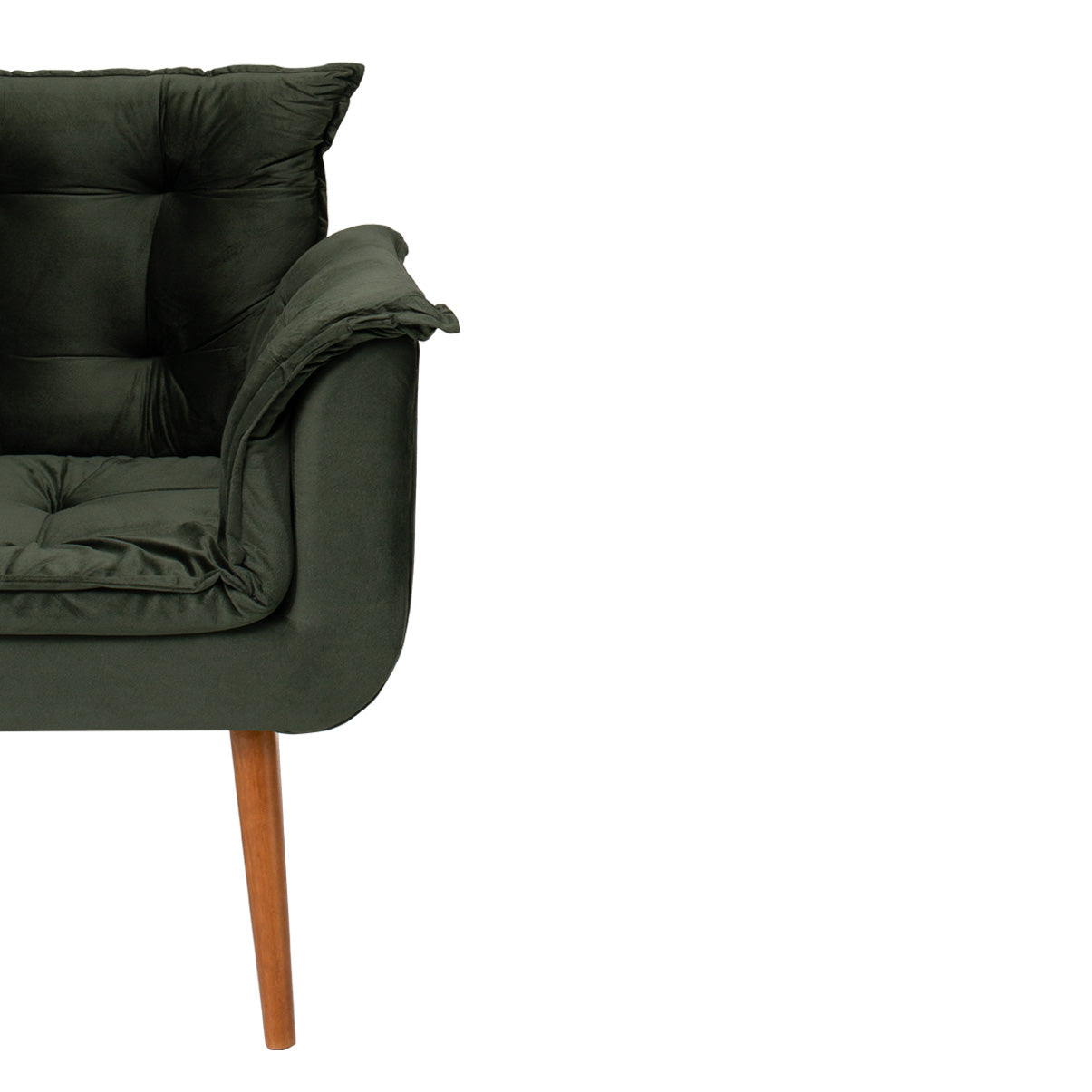 Poltrona Silicia com Pés Palito em Madeira de Eucalipto e Estofado em Tecido Deluxe – Design Elegante