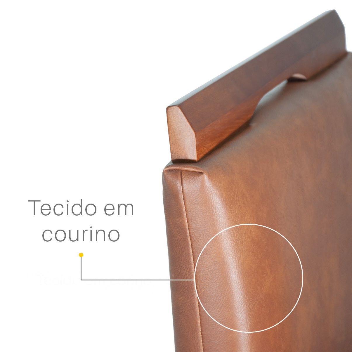 Banqueta Rubi Estofada em Corino com Encosto e Estrutura de Madeira Maciça – Altura 104 cm com Apoio para os Pés, Ideal para Bancada Alta