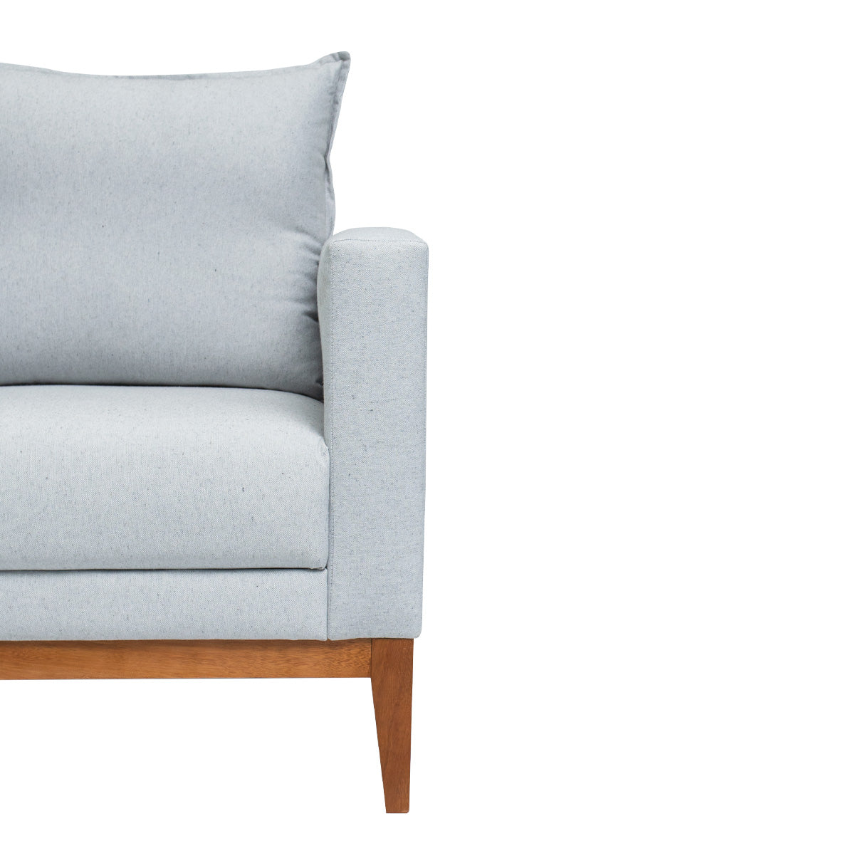 Poltrona Classic Estofada em Linho com Estrutura de Madeira Eucalipto, Almofada Removível e Pés com Requadro – Conforto e Durabilidade
