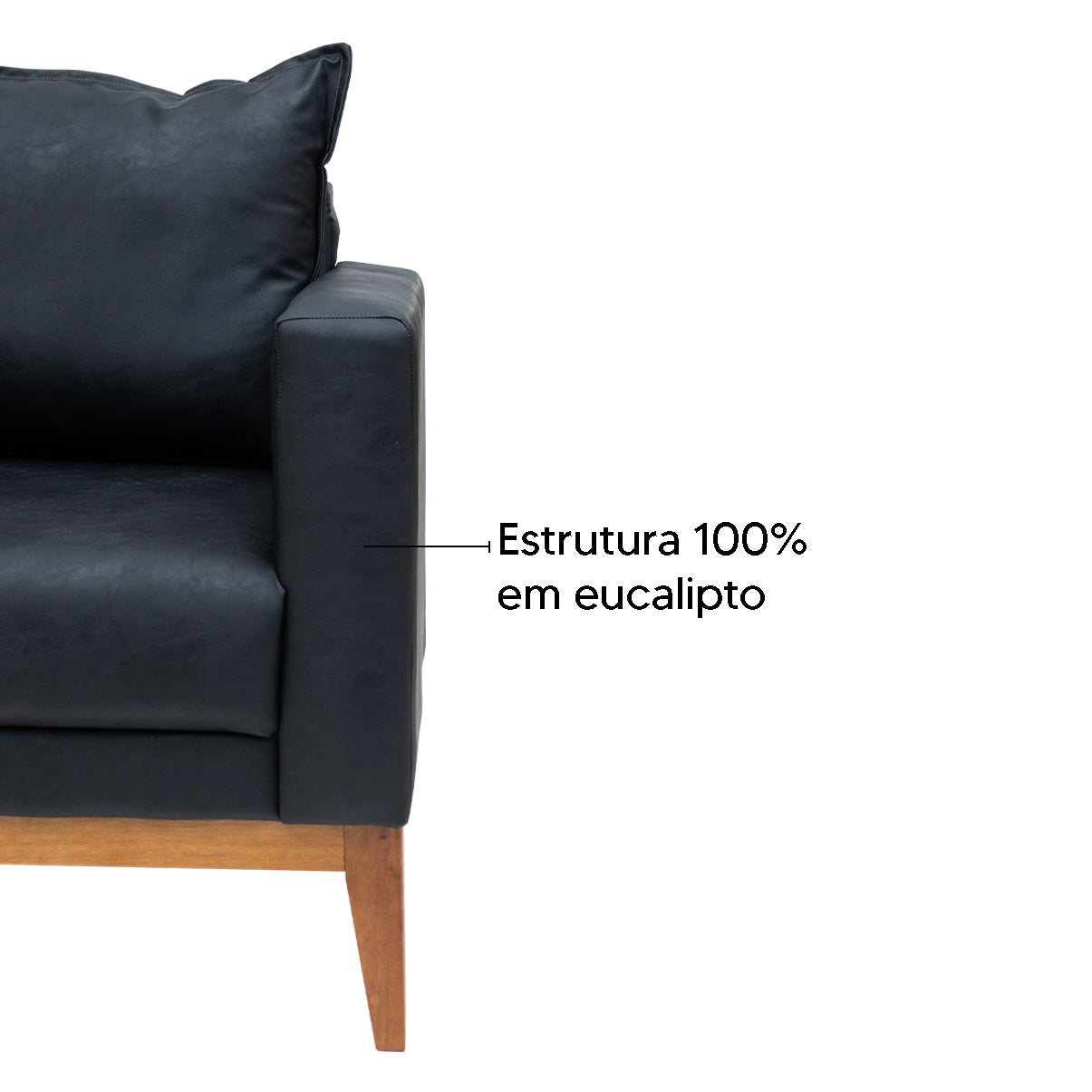 Poltrona Classic Estofada em Corino com Estrutura de Madeira Eucalipto, Almofada Removível