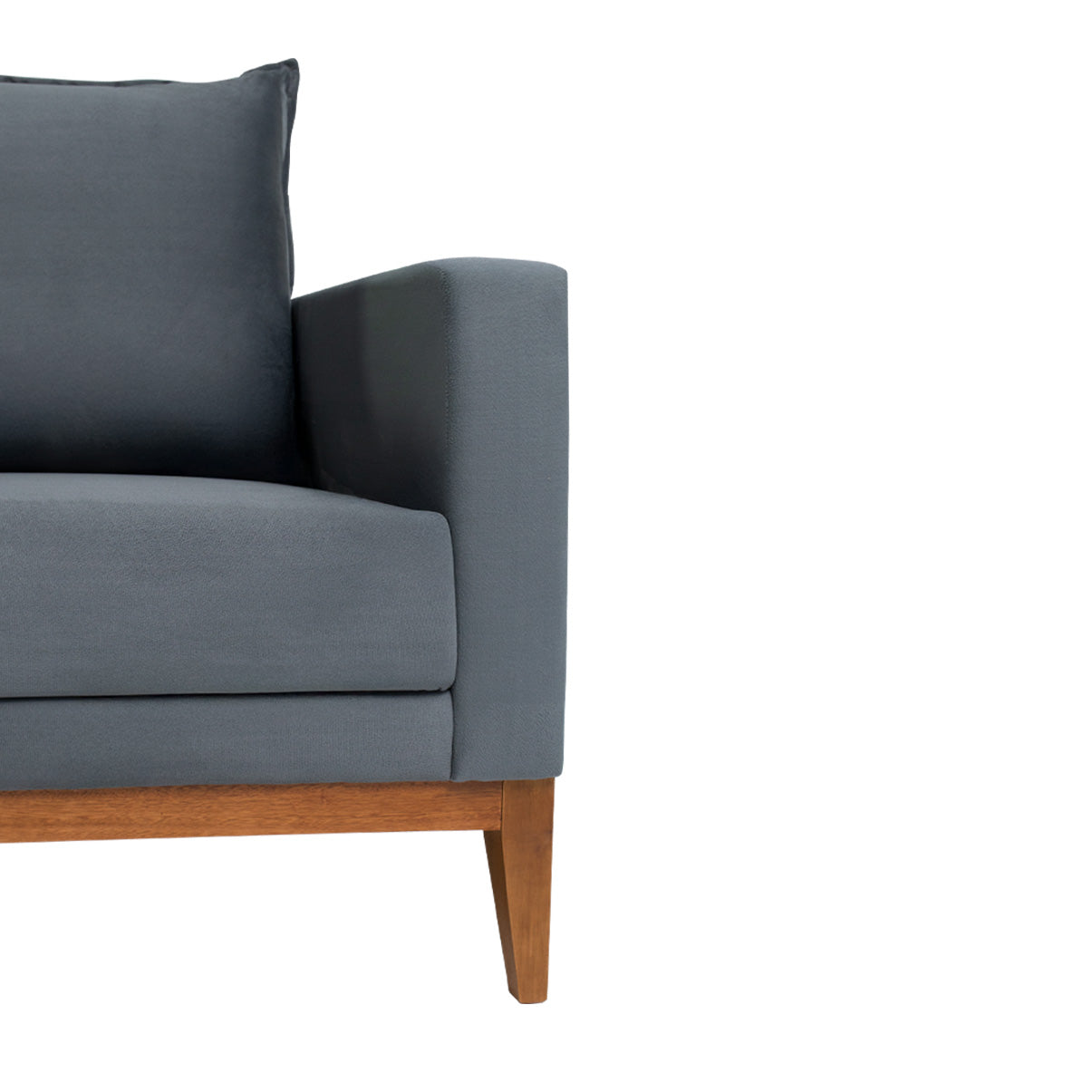 Poltrona Classic Estofada em Linho com Estrutura de Madeira Eucalipto, Almofada Removível e Pés com Requadro – Conforto e Durabilidade