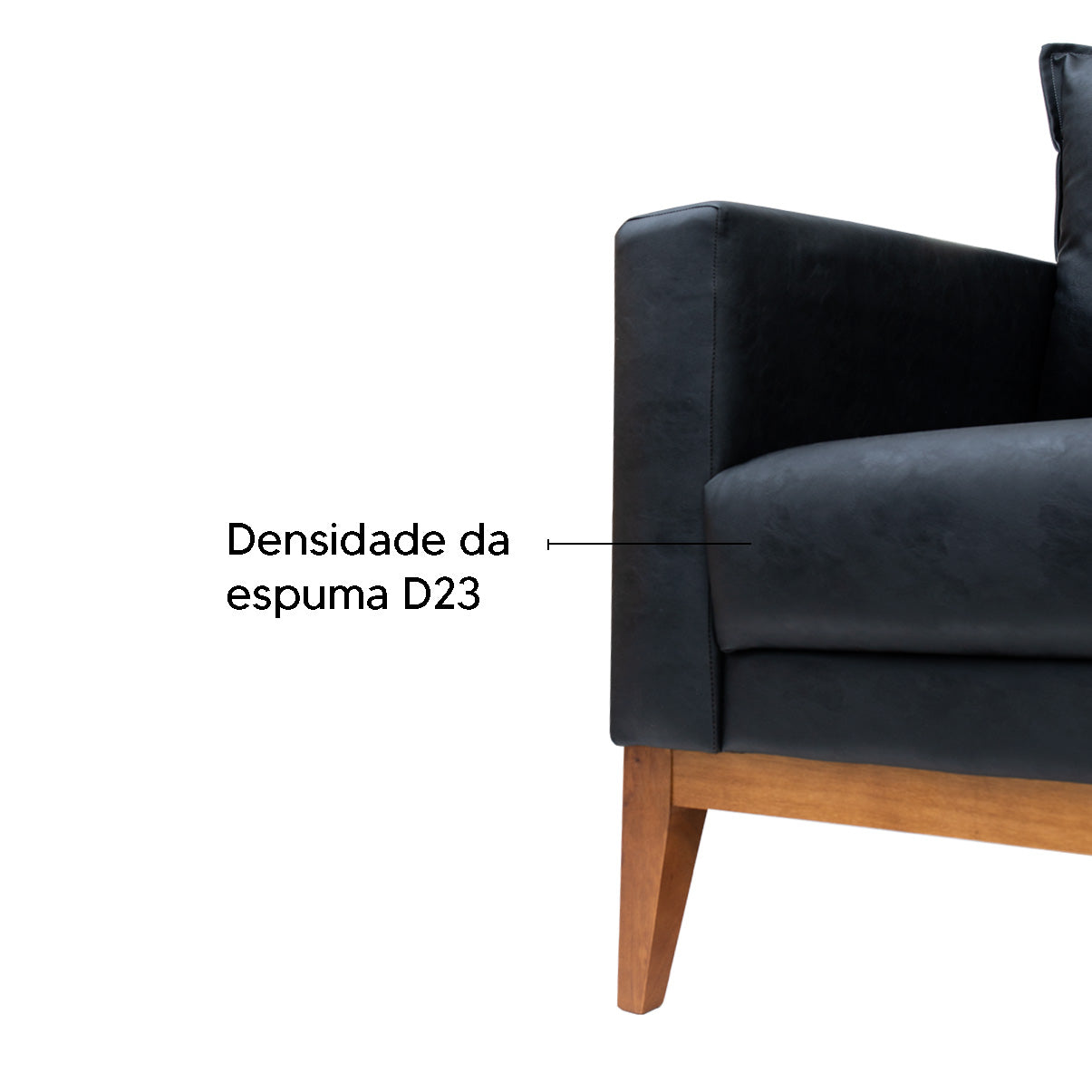 Poltrona Classic Estofada em Corino com Estrutura de Madeira Eucalipto, Almofada Removível