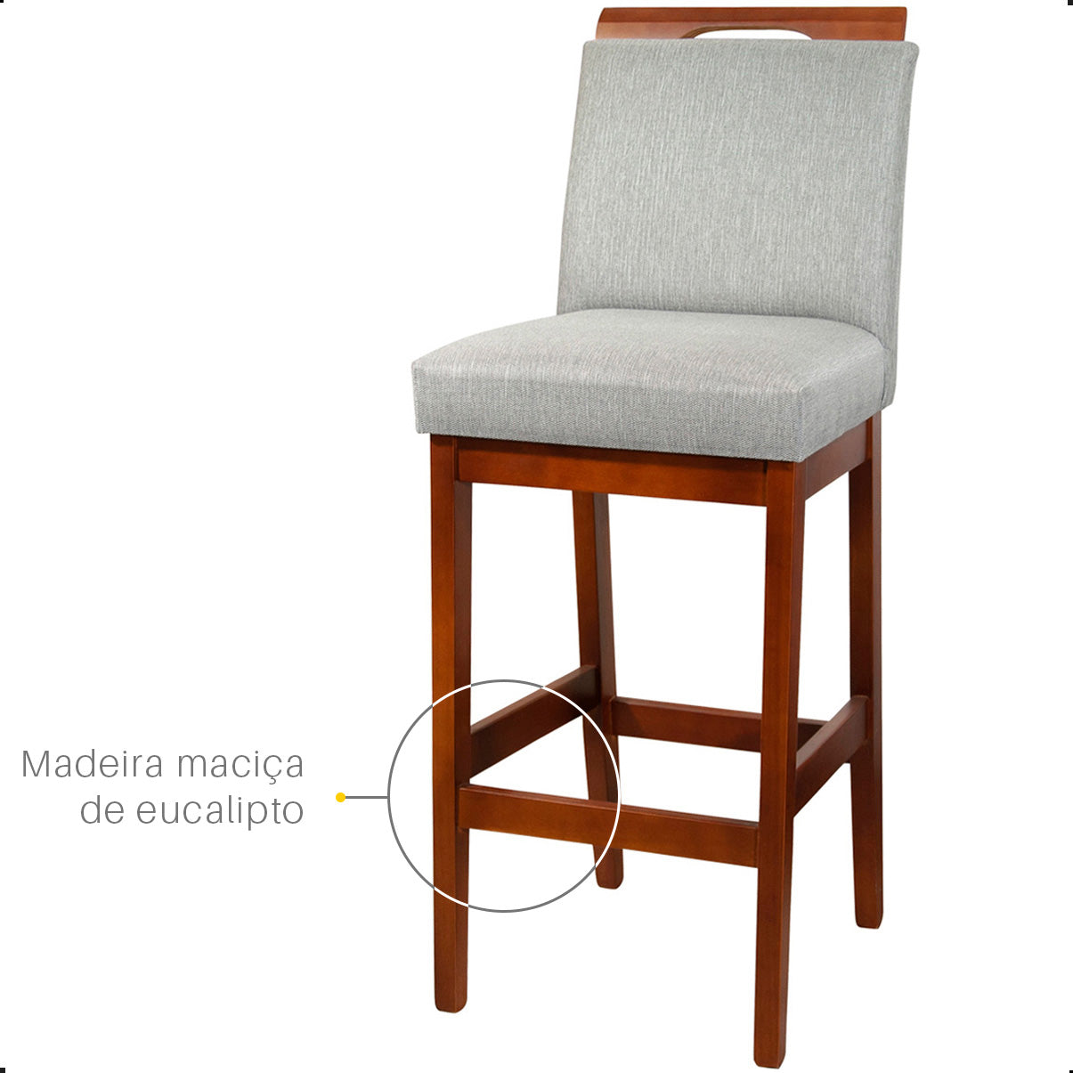 Banqueta Rubi Estofada com Encosto e Estrutura de Madeira Maciça