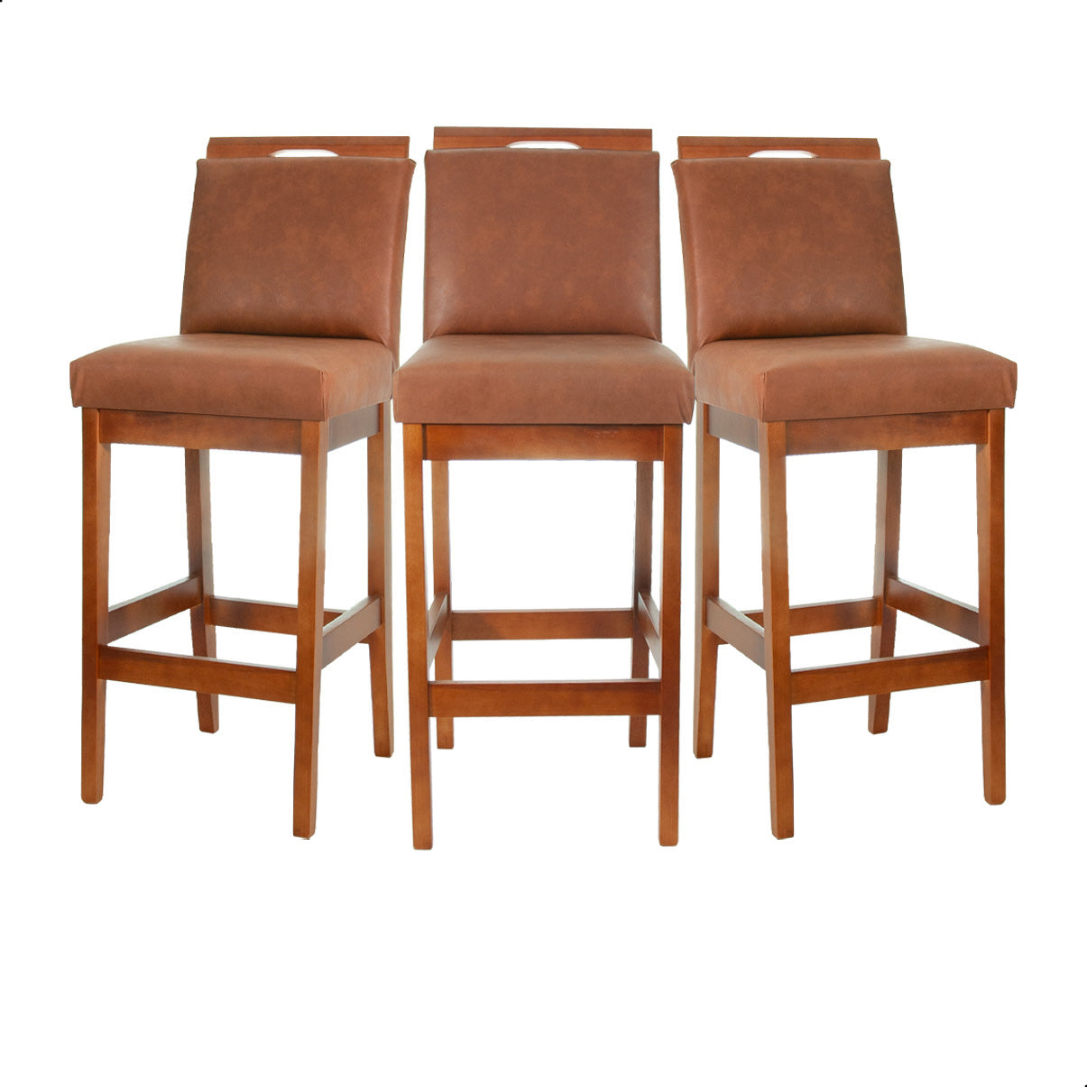 Banqueta Rubi Estofada em Corino com Encosto e Estrutura de Madeira Maciça – Altura 104 cm com Apoio para os Pés, Ideal para Bancada Alta