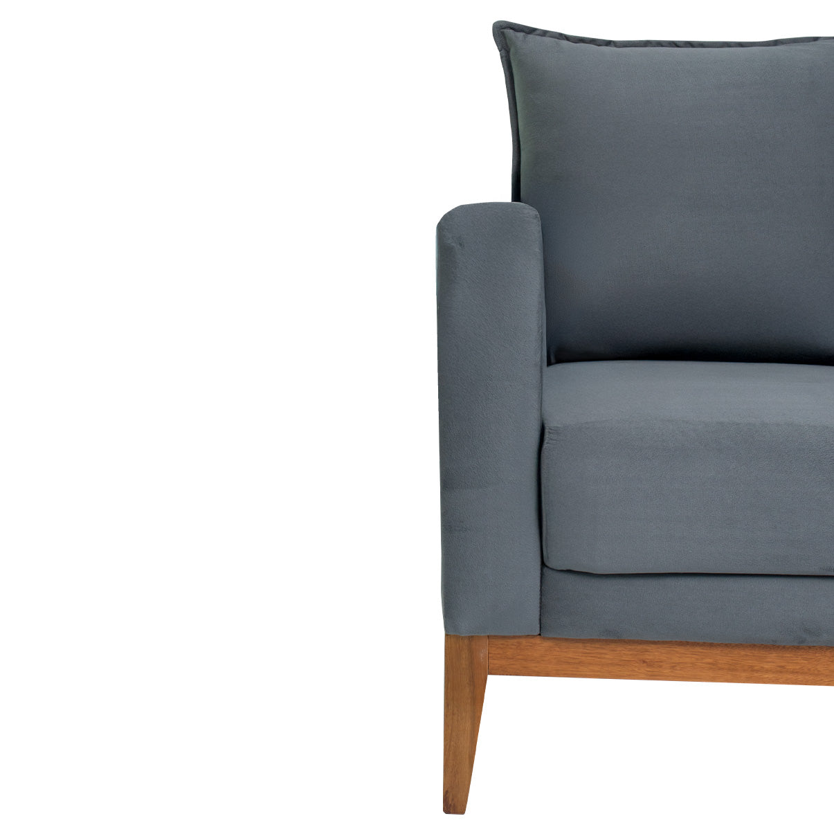 Poltrona Classic Estofada em Linho com Estrutura de Madeira Eucalipto, Almofada Removível e Pés com Requadro – Conforto e Durabilidade