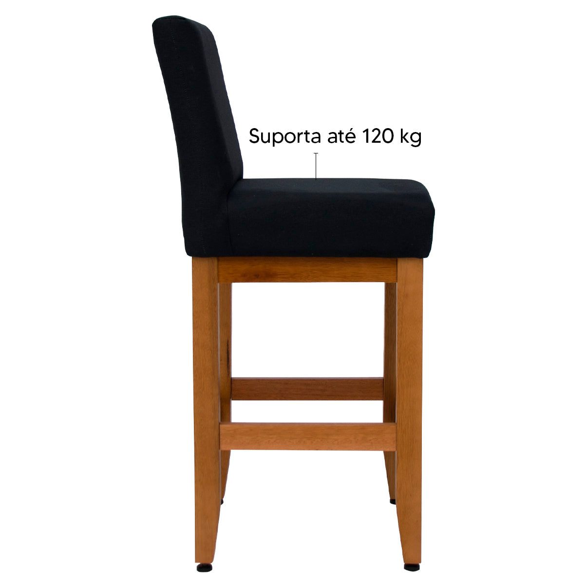 Banqueta Baixa Jade Estofada com Estrutura de Madeira Maciça e Assento em Espuma D23 - Encosto Estofado e Altura Ideal para Bancadas Compactas