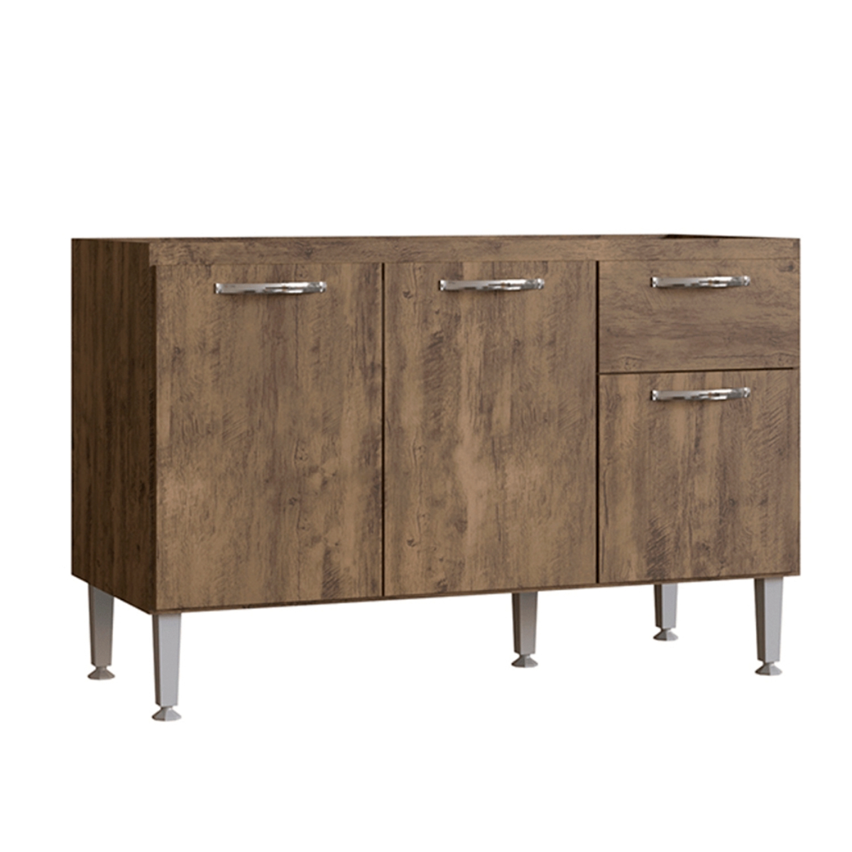 Balcão de Cozinha 120cm 3 Portas 1 Gaveta sem Tampo com Pés Reguláveis