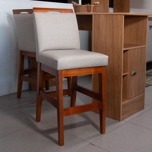 Banqueta Rubi Baixa Estofada em Tecido Linho com Estrutura de Madeira Maciça - Ideal para Mesas e Bancadas Compactas