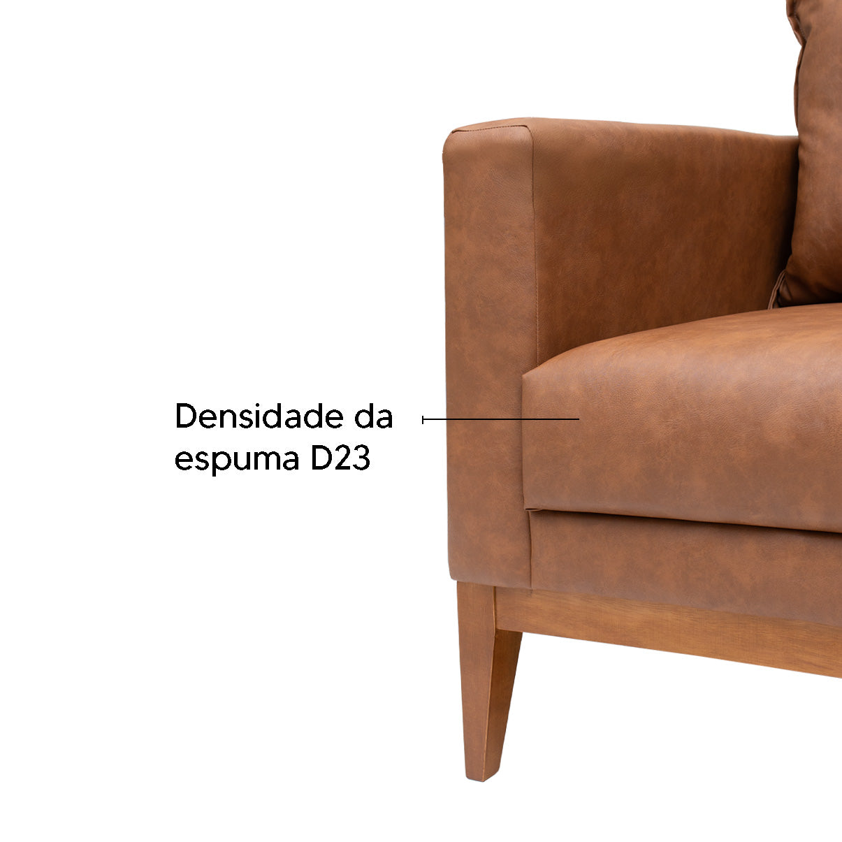 Poltrona Classic Estofada em Corino com Estrutura de Madeira Eucalipto, Almofada Removível