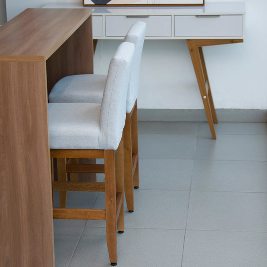 Banqueta Baixa Jade Estofada com Estrutura de Madeira Maciça e Assento em Espuma D23 - Encosto Estofado e Altura Ideal para Bancadas Compactas