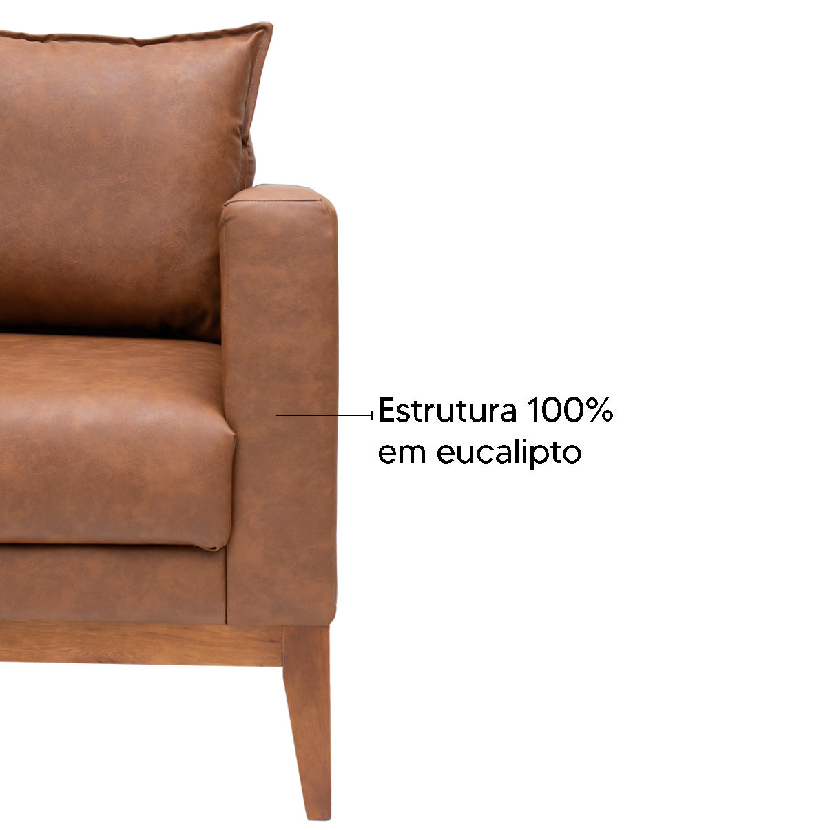 Poltrona Classic Estofada em Corino com Estrutura de Madeira Eucalipto, Almofada Removível
