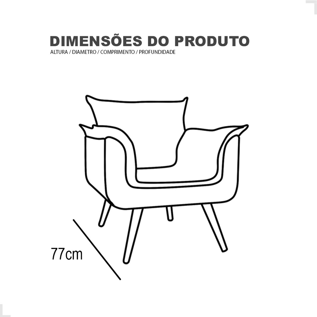 Poltrona Silicia com Pés Palito em Madeira de Eucalipto e Estofado em Tecido Deluxe – Design Elegante