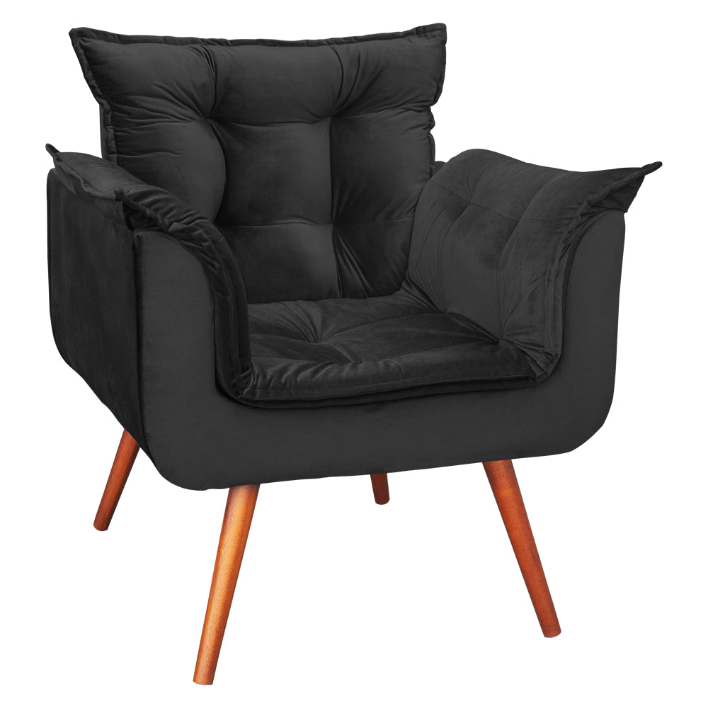 Poltrona Silicia com Pés Palito em Madeira de Eucalipto e Estofado em Tecido Deluxe – Design Elegante