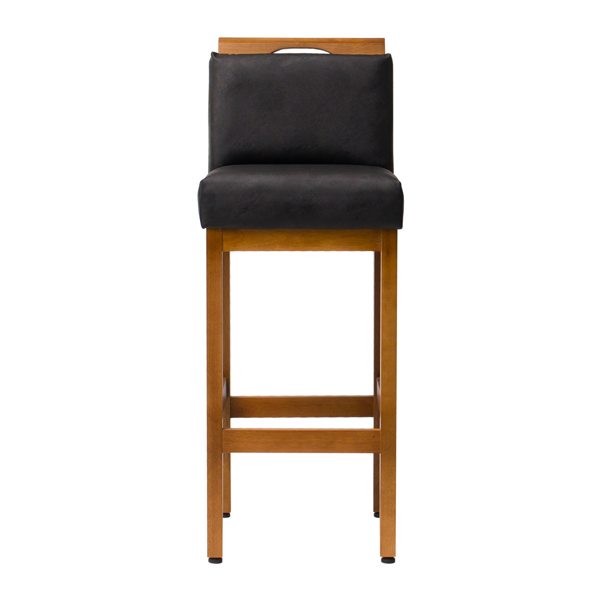 Banqueta Safira com Assento Estofado em Courino e Estrutura de Madeira Maciça – Design Elegante com Encosto e Apoio para os Pés, Altura 104 cm