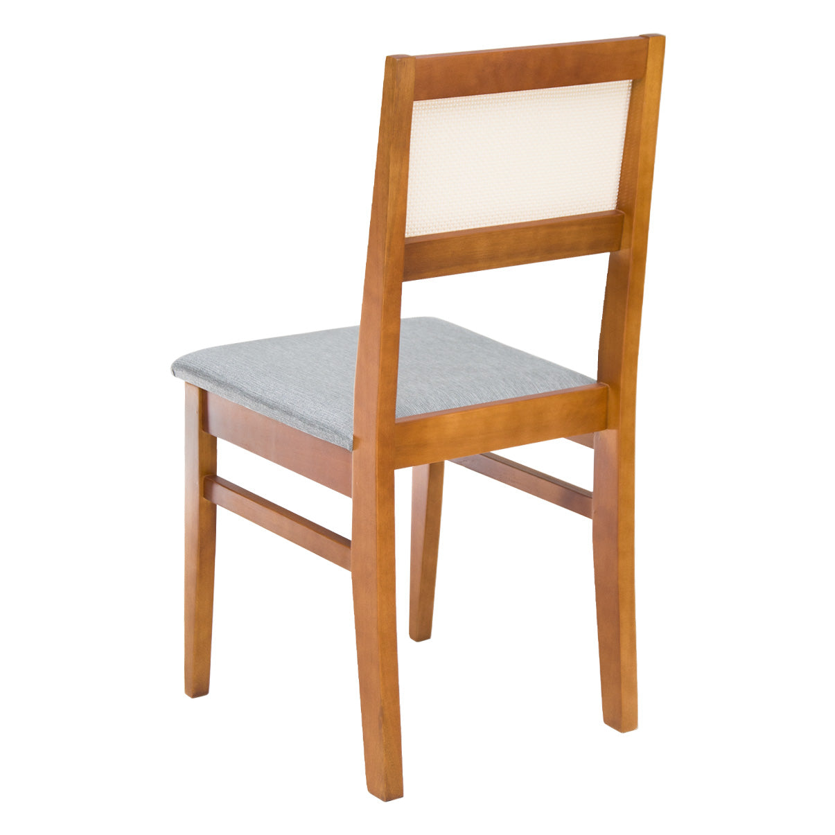 Kit 2 Cadeiras de jantar em madeira com estofado confortável, ideal para salas modernas. Acabamento em verniz UV e estrutura resistente de alta qualidade.