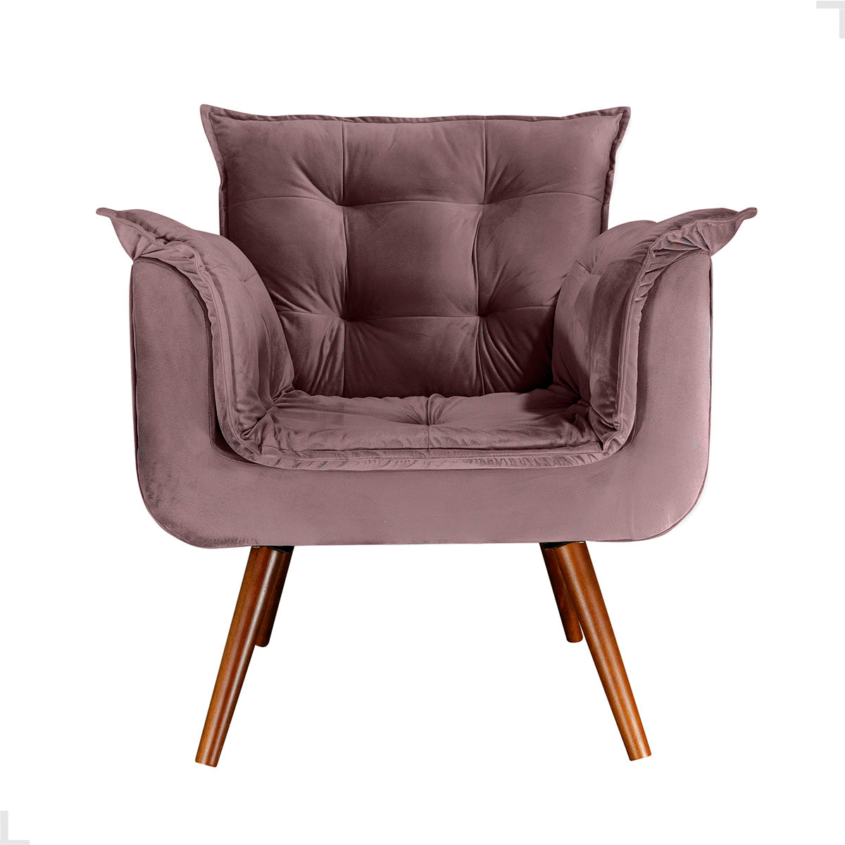 Poltrona Silicia com Pés Palito em Madeira de Eucalipto e Estofado em Tecido Deluxe – Design Elegante