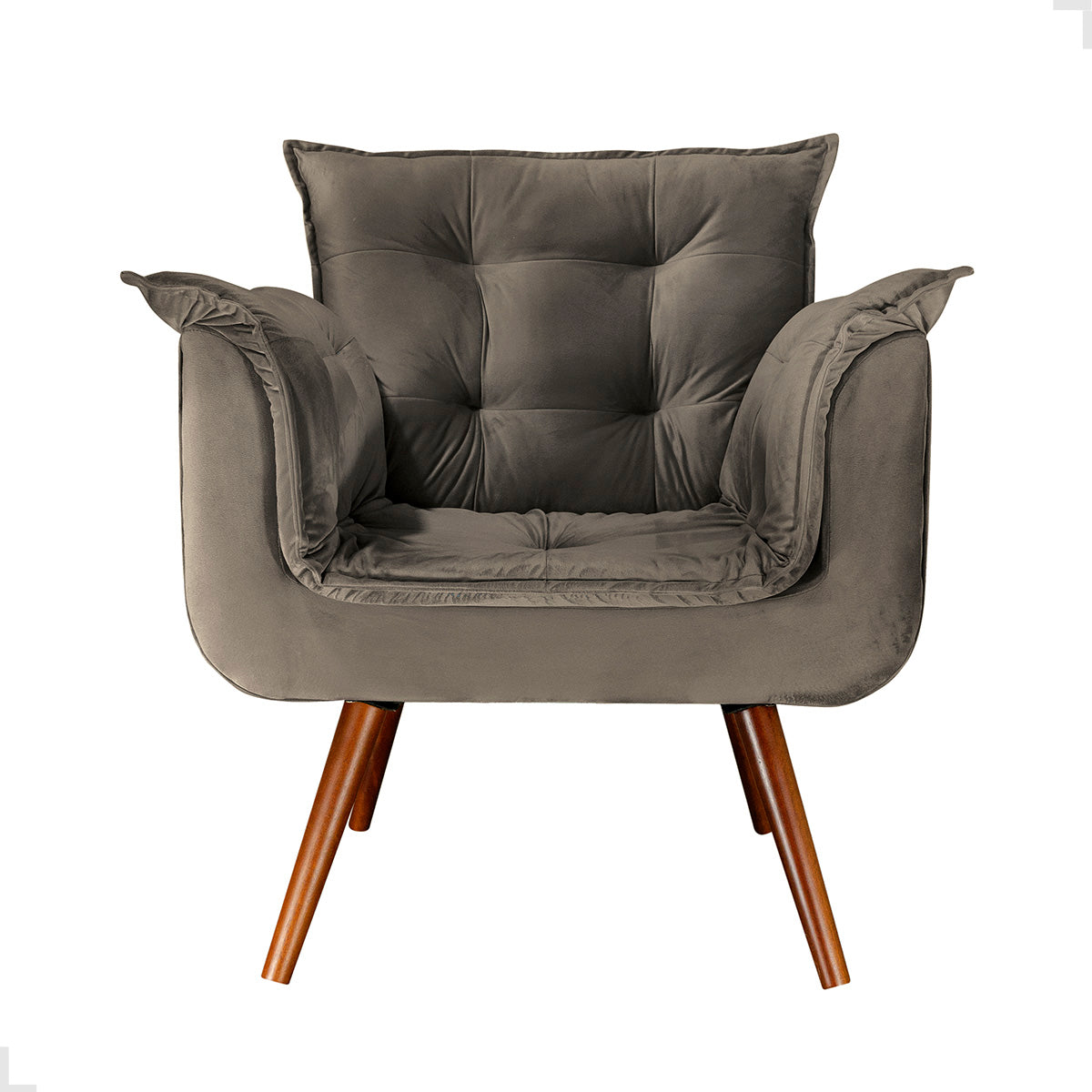 Poltrona Silicia com Pés Palito em Madeira de Eucalipto e Estofado em Tecido Deluxe – Design Elegante