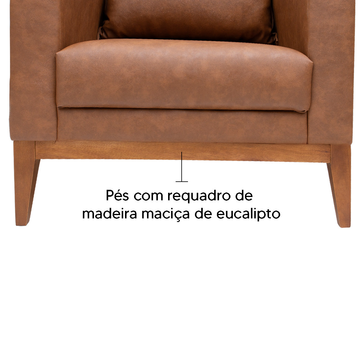 Poltrona Classic Estofada em Corino com Estrutura de Madeira Eucalipto, Almofada Removível