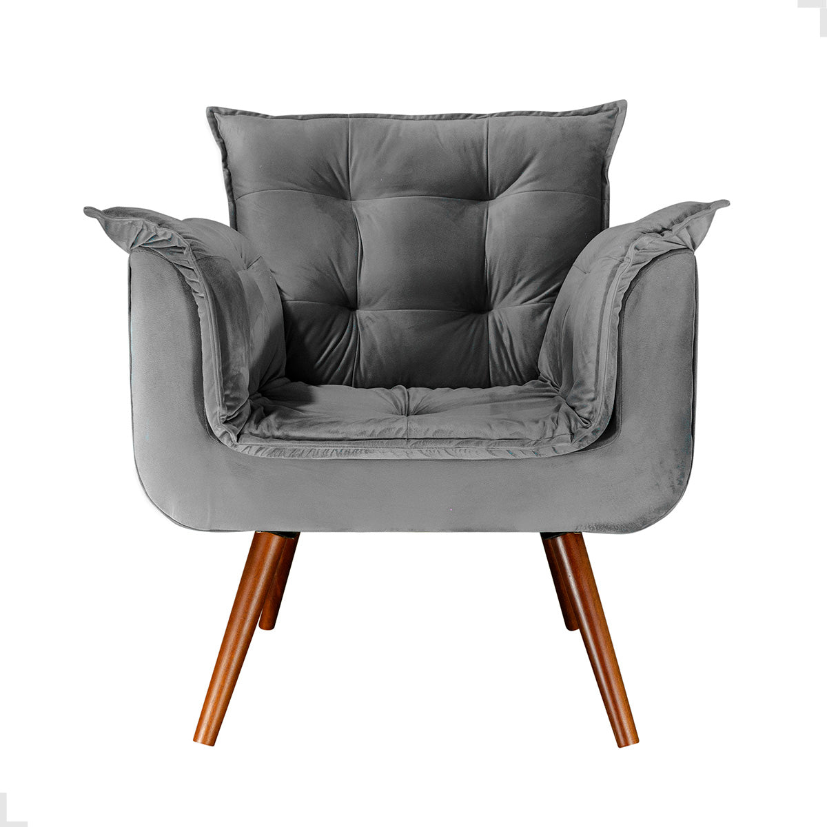 Poltrona Silicia com Pés Palito em Madeira de Eucalipto e Estofado em Tecido Deluxe – Design Elegante