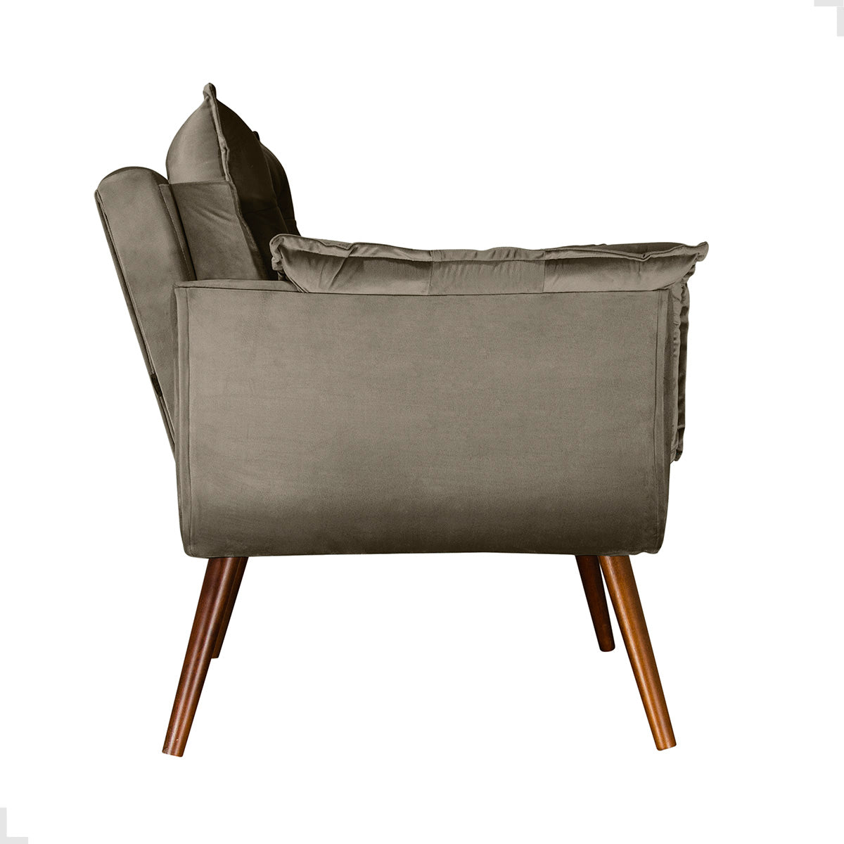 Poltrona Silicia com Pés Palito em Madeira de Eucalipto e Estofado em Tecido Deluxe – Design Elegante