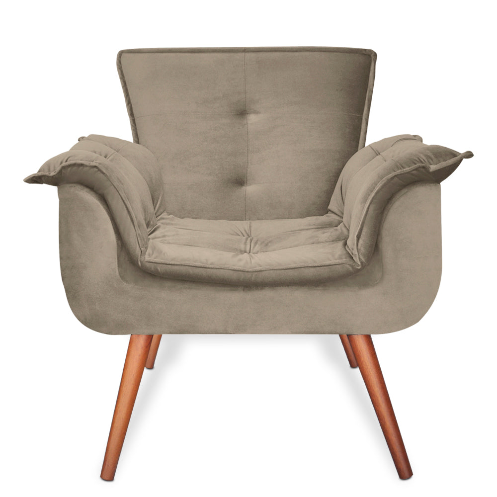 Poltrona Decorativa com Pillow Top no Assento e Braços, Estrutura em Madeira de Eucalipto e Pés Palito