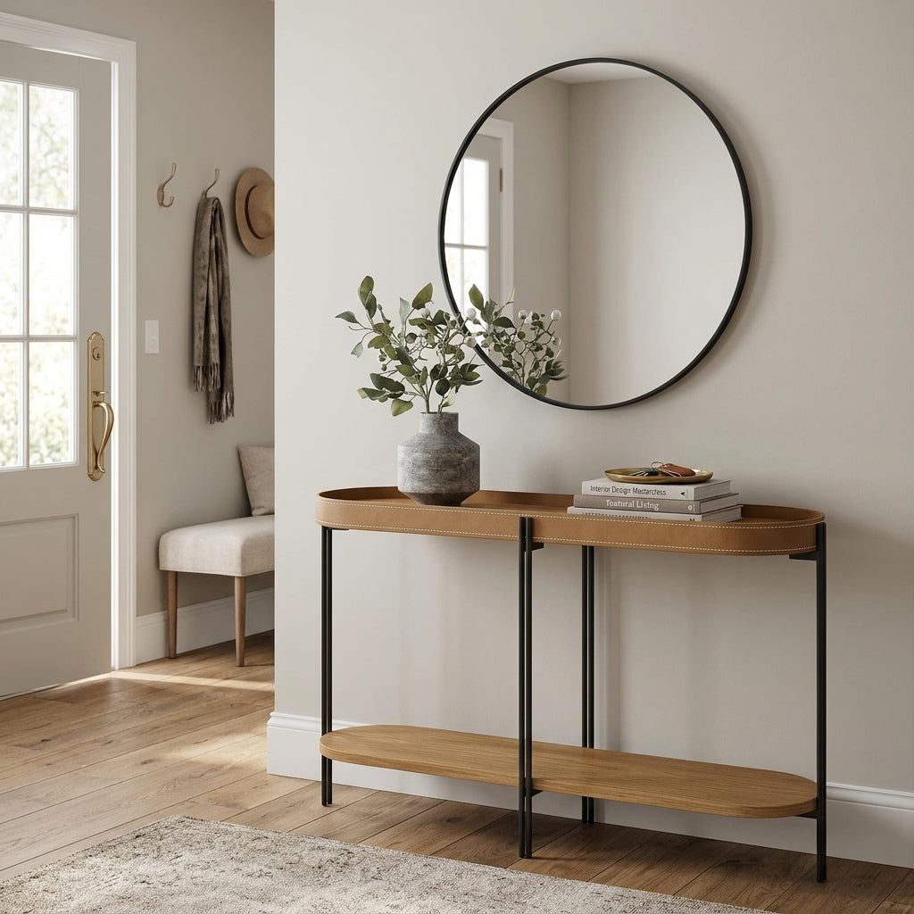 Aparador Monaco 139 cm em MDF, MDP e Aço com Couro Ecológico ambientado no hall de entrada