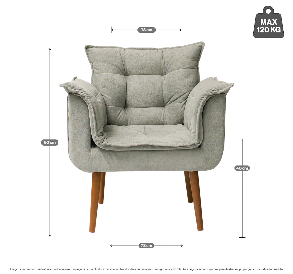 Poltrona Silicia com Pés Palito em Madeira de Eucalipto e Estofado em Tecido Deluxe – Design Elegante