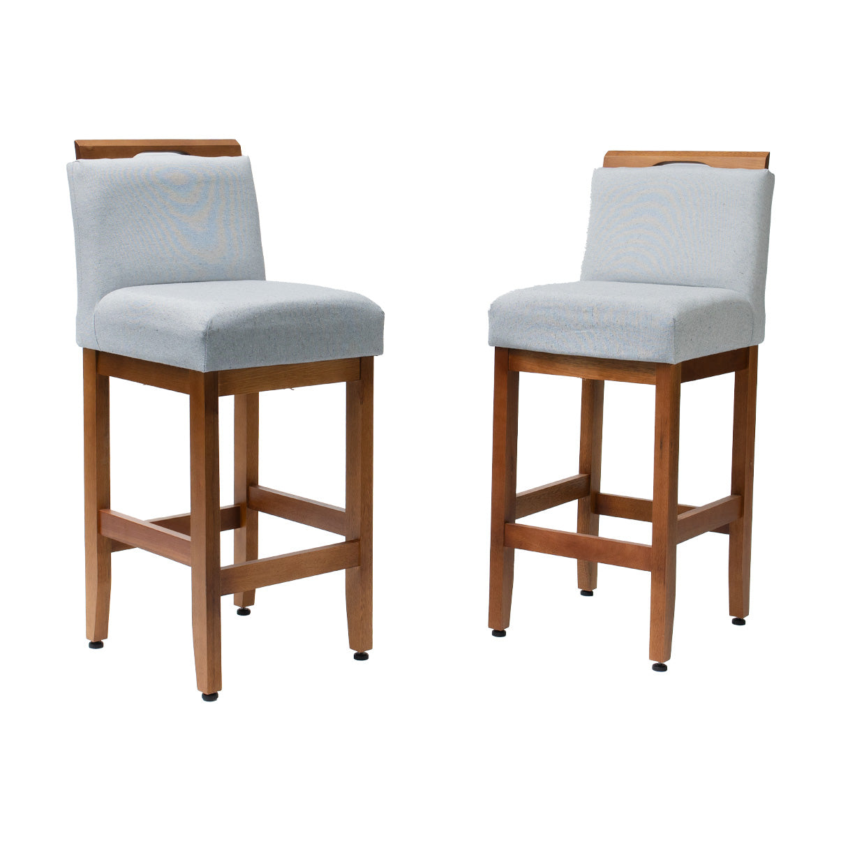 Kit 2 Banquetas Safira com Assento Estofado em Tecido Linho e Estrutura de Madeira Maciça – Com Encosto e Apoio para os Pés, Altura 91,5 cm para Bancadas Baixas