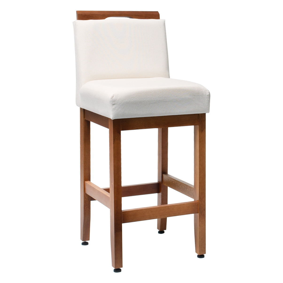 Kit 2 Banquetas Safira com Assento Estofado em Tecido Linho e Estrutura de Madeira Maciça – Com Encosto e Apoio para os Pés, Altura 91,5 cm para Bancadas Baixas