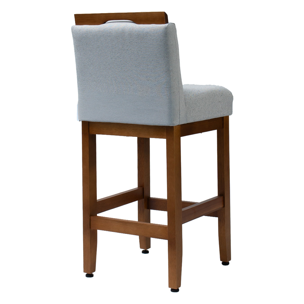 Kit 2 Banquetas Safira com Assento Estofado em Tecido Linho e Estrutura de Madeira Maciça – Com Encosto e Apoio para os Pés, Altura 91,5 cm para Bancadas Baixas