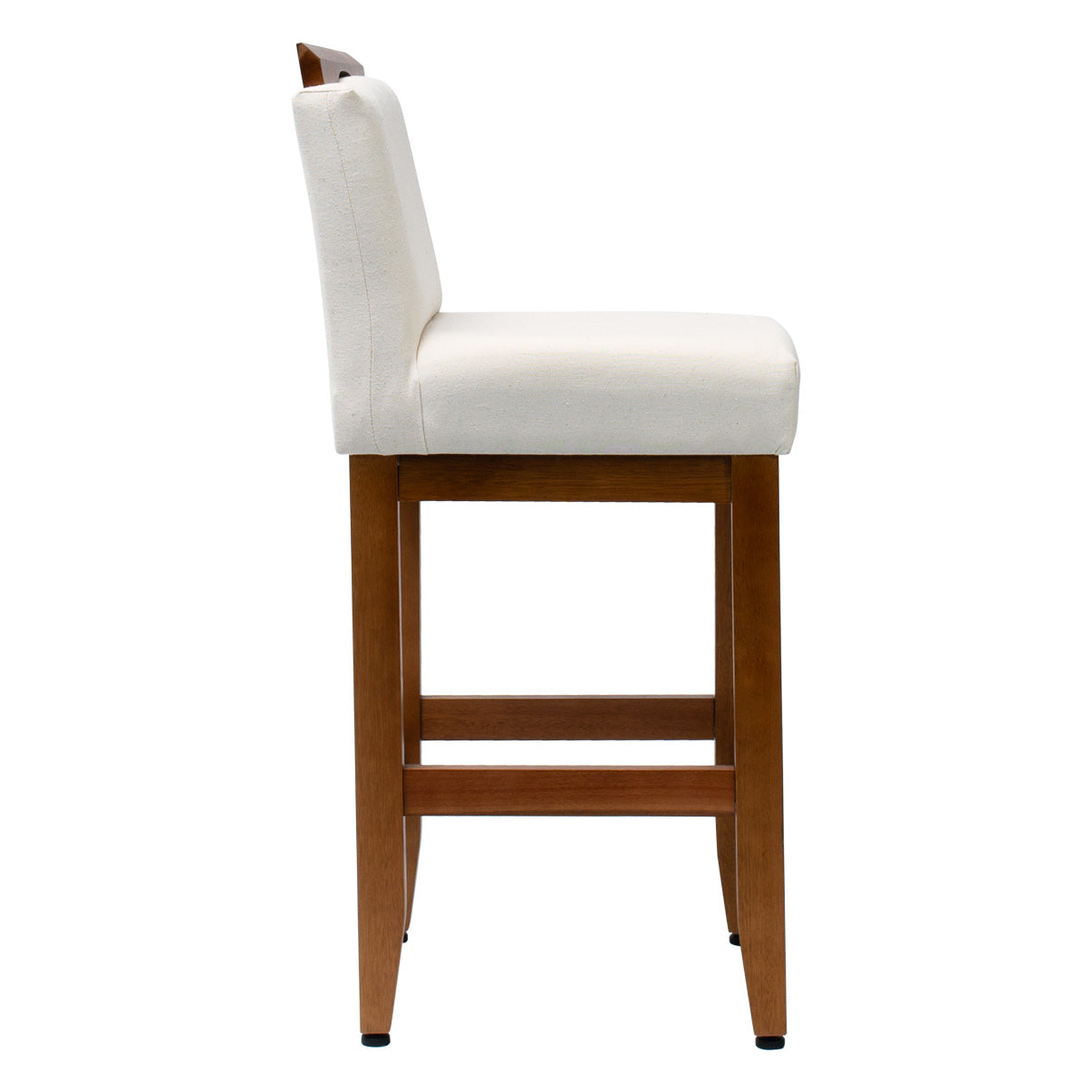 Kit 2 Banquetas Safira com Assento Estofado em Tecido Linho e Estrutura de Madeira Maciça – Com Encosto e Apoio para os Pés, Altura 91,5 cm para Bancadas Baixas